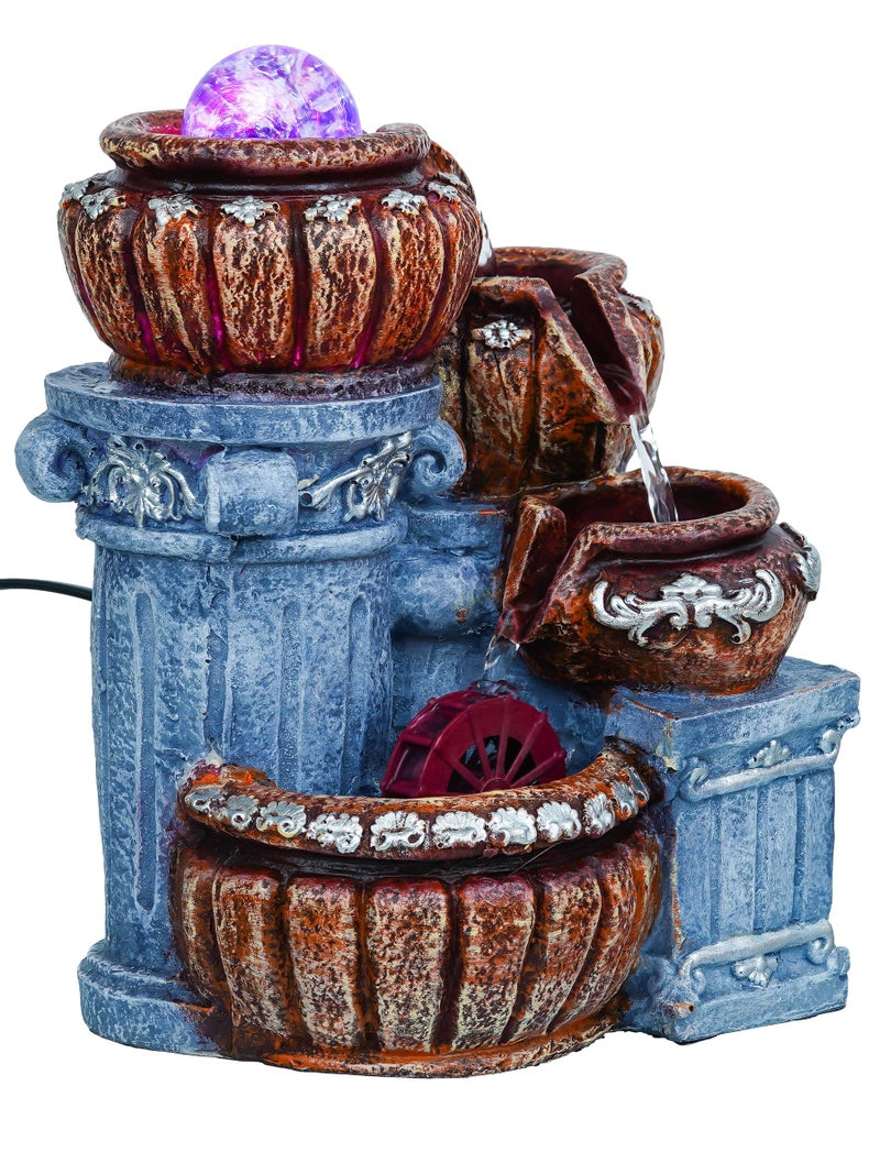 CHRONIKLE Polyresin Designer Tabletop 4 Steps Indoor Water Fountain for Home Decor with LED Light, Speed Controller Pump & Crystal Ball (Size: 15 x 17 x 25.5CM |Color: Multi | Weight: 1100 Gram) - Image 2