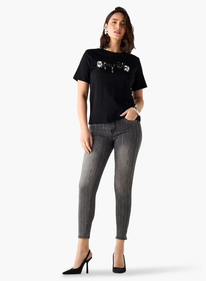 2Xtremz 2Xtremz Embellished Jeans with Button Closure