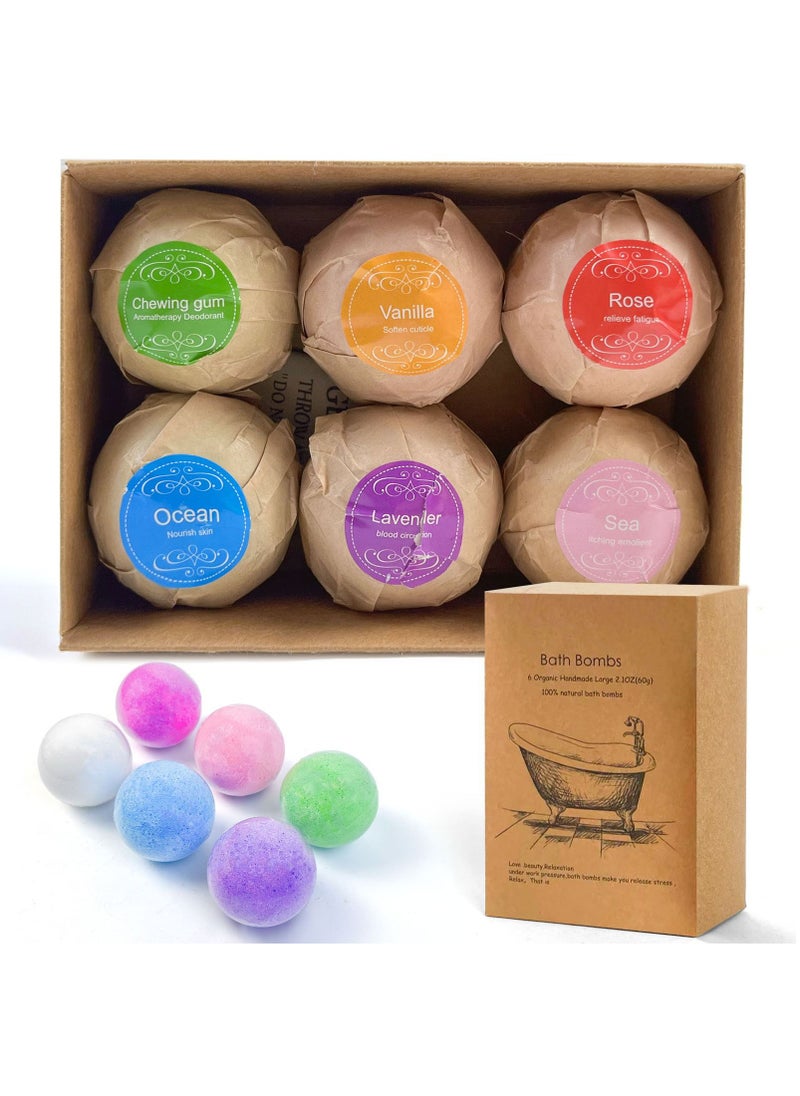 SKY-TOUCH Bath Bombs 6 Pack Large Organic and Natural Essential Oil Handmade Gift Set to Moisturize Dry Skin  - Image 1
