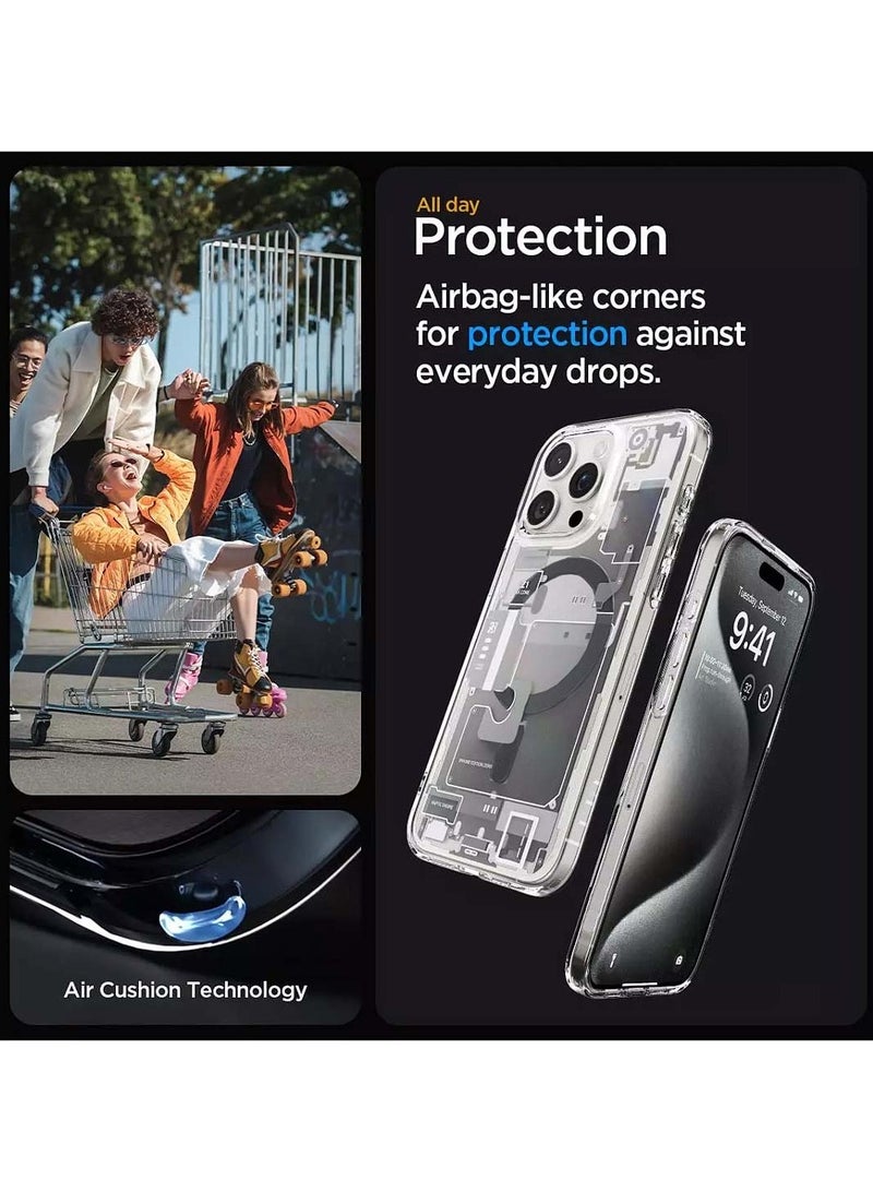 Techie حافظة آيفون 15 برو ماكس ماغسيف – سبجن ألترا هايبرد زيرو وان ماغ فيت مع حلقة معدنية – تصميم رفيع قابل للتفكيك – متوافقة مع الشحن اللاسلكي وملحقات ماغسيف – أبيض/رمادي - Image 5