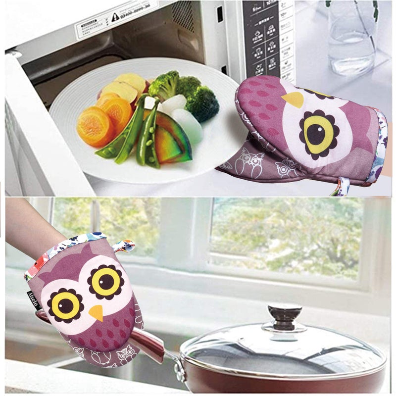 Alselo Mini Oven Mitts,2pk - Silicone Little Kitchen Gloves, Heat Resistant with Non-Slip Grip and Soft Quilted Cotton Lining for Safe Backing Cooking Barbecue (Purple, 2) - Image 5