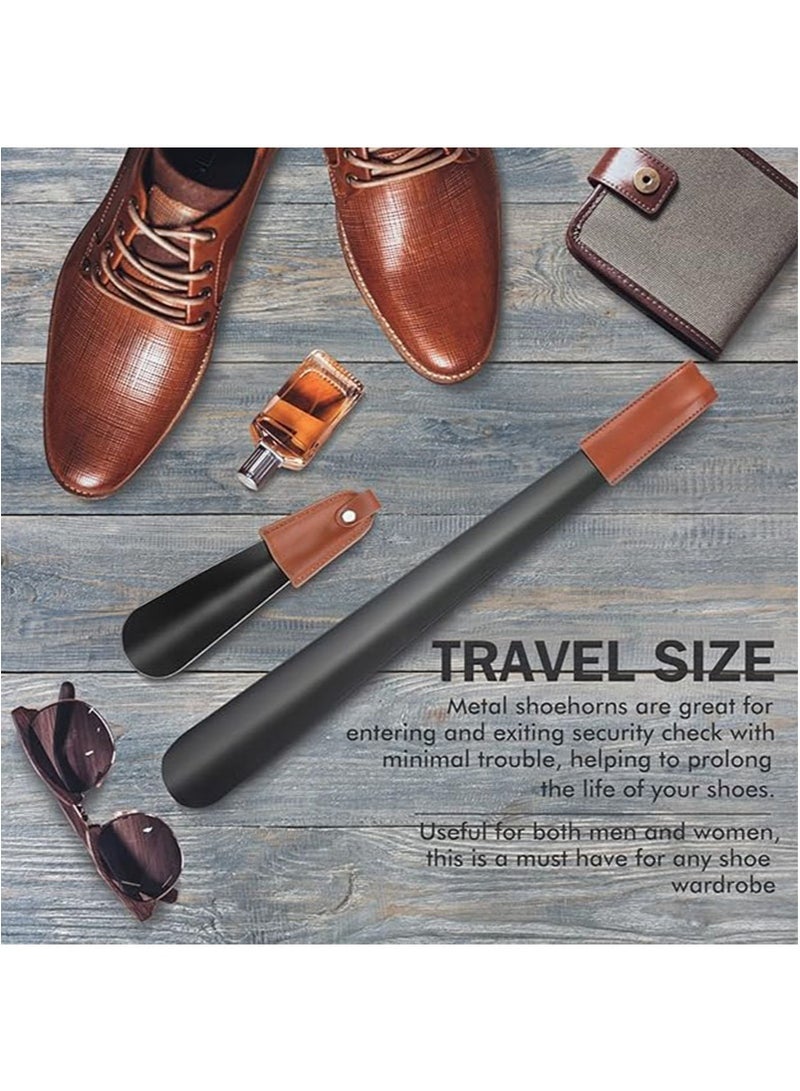 Apustim 2 Pieces Metal Shoe Horn，42cm And 17cm Long Handle Shoe Horn Lazy Shoe Horn With Leather Handle，Extra Long Shoe Horn，Small Boot Horn For Men Women Elderly - Image 3