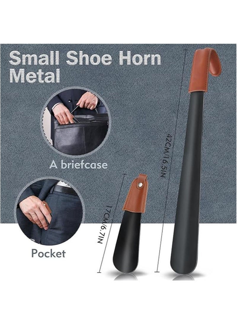 Apustim 2 Pieces Metal Shoe Horn，42cm And 17cm Long Handle Shoe Horn Lazy Shoe Horn With Leather Handle，Extra Long Shoe Horn，Small Boot Horn For Men Women Elderly - Image 2