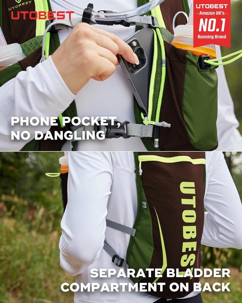 UTOBEST Running Vest, 5L Hydration Vest Lightweight, Breathable and Sweatproof Running Backpack, Adjustable Running Hydration Vest for Trail Running Marathon Race Jogging Cycling - Image 2