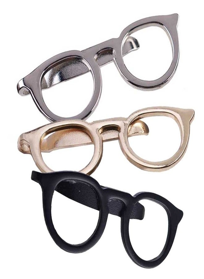 Teensery 3 Pcs Metal Tie Clip Glasses Shape Tie Bar Clasp Mens Necktie Clip Pin for Anniversary Wedding Business Meeting - Image 1