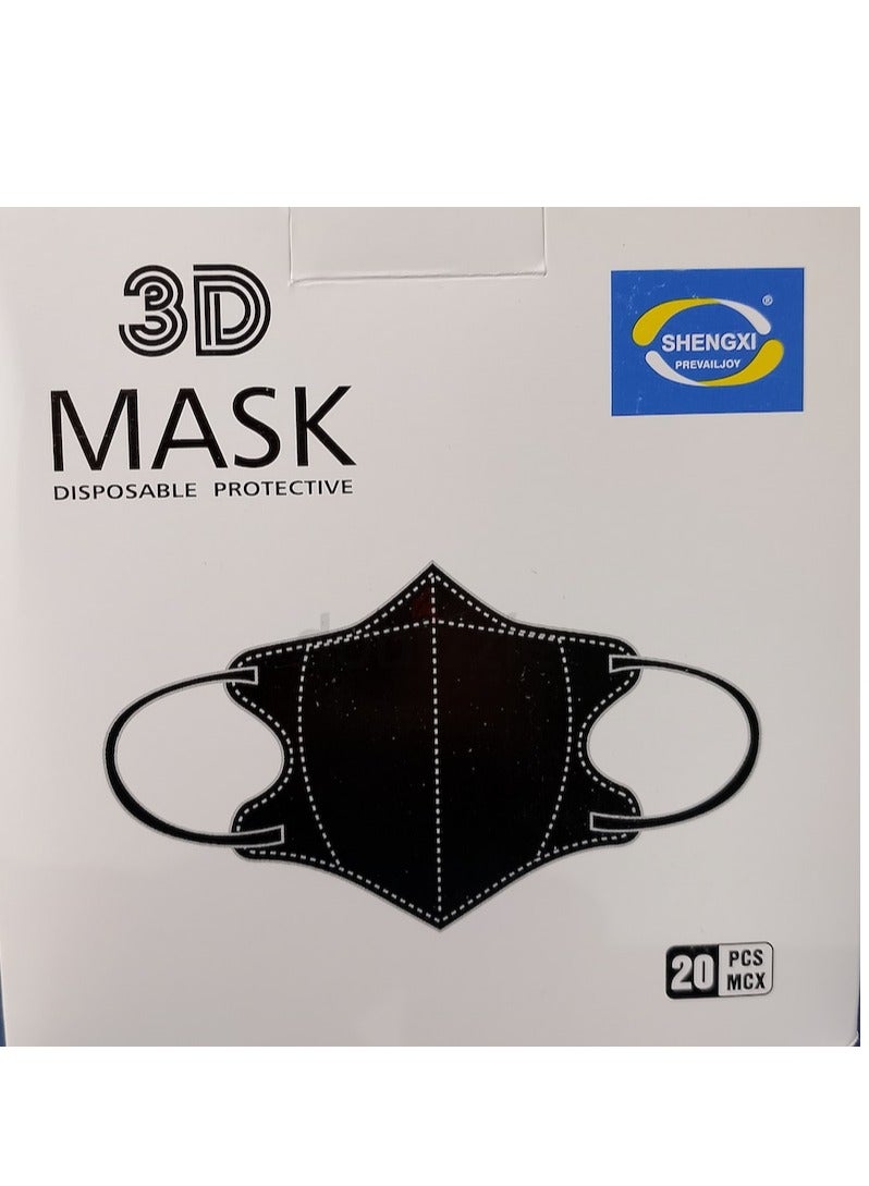 3D Disposable Face Mask Unisex Adults (20 Pieces) Black - Image 1