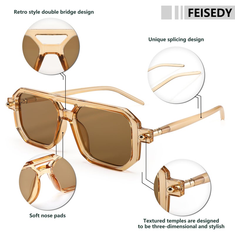 FEISEDY نظارات شمسية طراز فيسيدي فينتاج مربع 70s مسطحة للنساء والرجال إطار كلاسيكي ريترو أنيق UV400 نظارات شمسية B2622 - Image 3