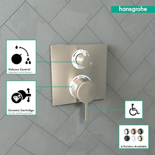 hansgrohe Ecostat Square Modern Thermostatic Shower Valve Trim with Temperature Control and Diverter in Brushed Nickel, 15714821 - Image 3
