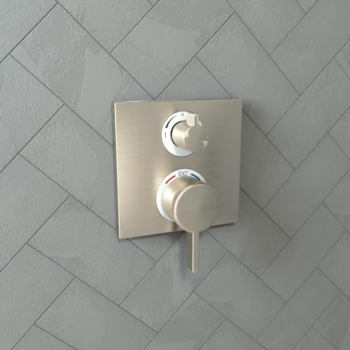 hansgrohe Ecostat Square Modern Thermostatic Shower Valve Trim with Temperature Control and Diverter in Brushed Nickel, 15714821 - Image 2