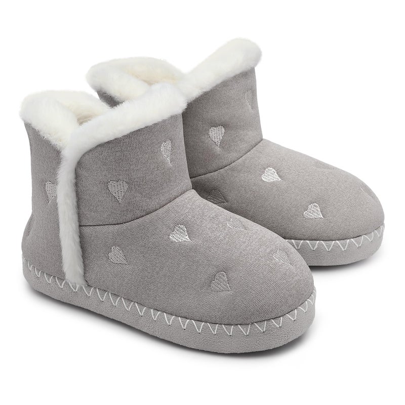 NCCB Girls Warm Slipper Booties Winter Lightweight Comfy Durable Princess Slipper Boots for Big Kid Light Grey Size 13 - Image 1