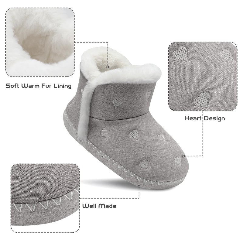 NCCB Girls Warm Slipper Booties Winter Lightweight Comfy Durable Princess Slipper Boots for Big Kid Light Grey Size 13 - Image 3