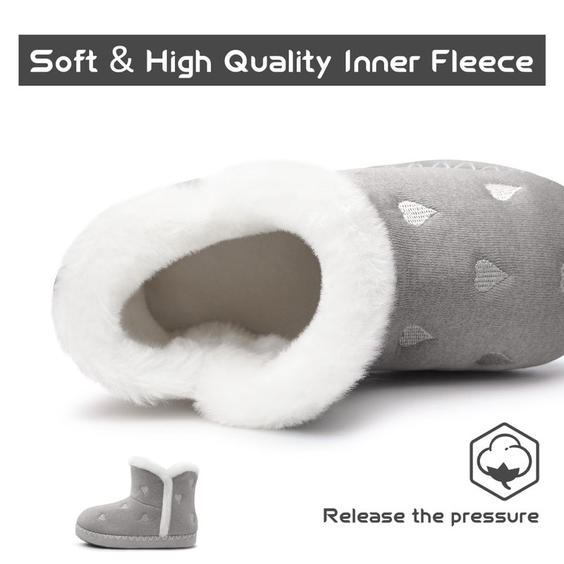 NCCB Girls Warm Slipper Booties Winter Lightweight Comfy Durable Princess Slipper Boots for Big Kid Light Grey Size 13 - Image 4