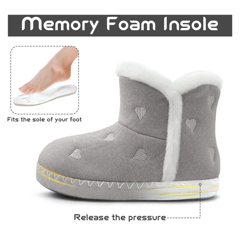 NCCB Girls Warm Slipper Booties Winter Lightweight Comfy Durable Princess Slipper Boots for Big Kid Light Grey Size 13 - Image 5