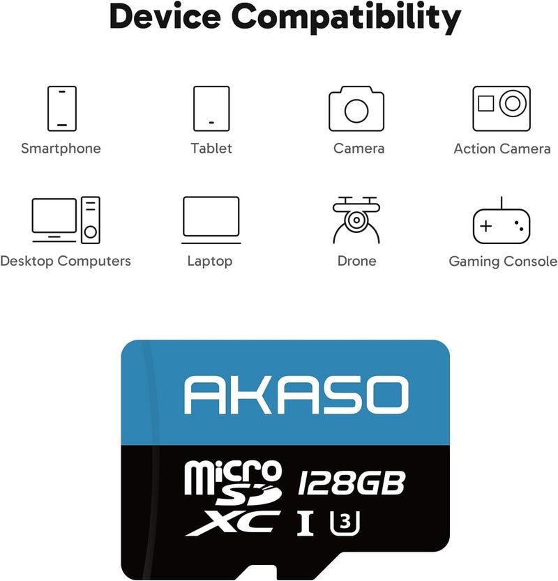 أكاسو بطاقة ذاكرة 64GB من نوع microSDXC U3 - سرعة نقل بيانات تصل إلى 100 ميجابايت في الثانية، تدعم معايير UHS-I C10 وU3، دقة عرض Full HD و4K UHD، من نوع بطاقة microSD - Image 3