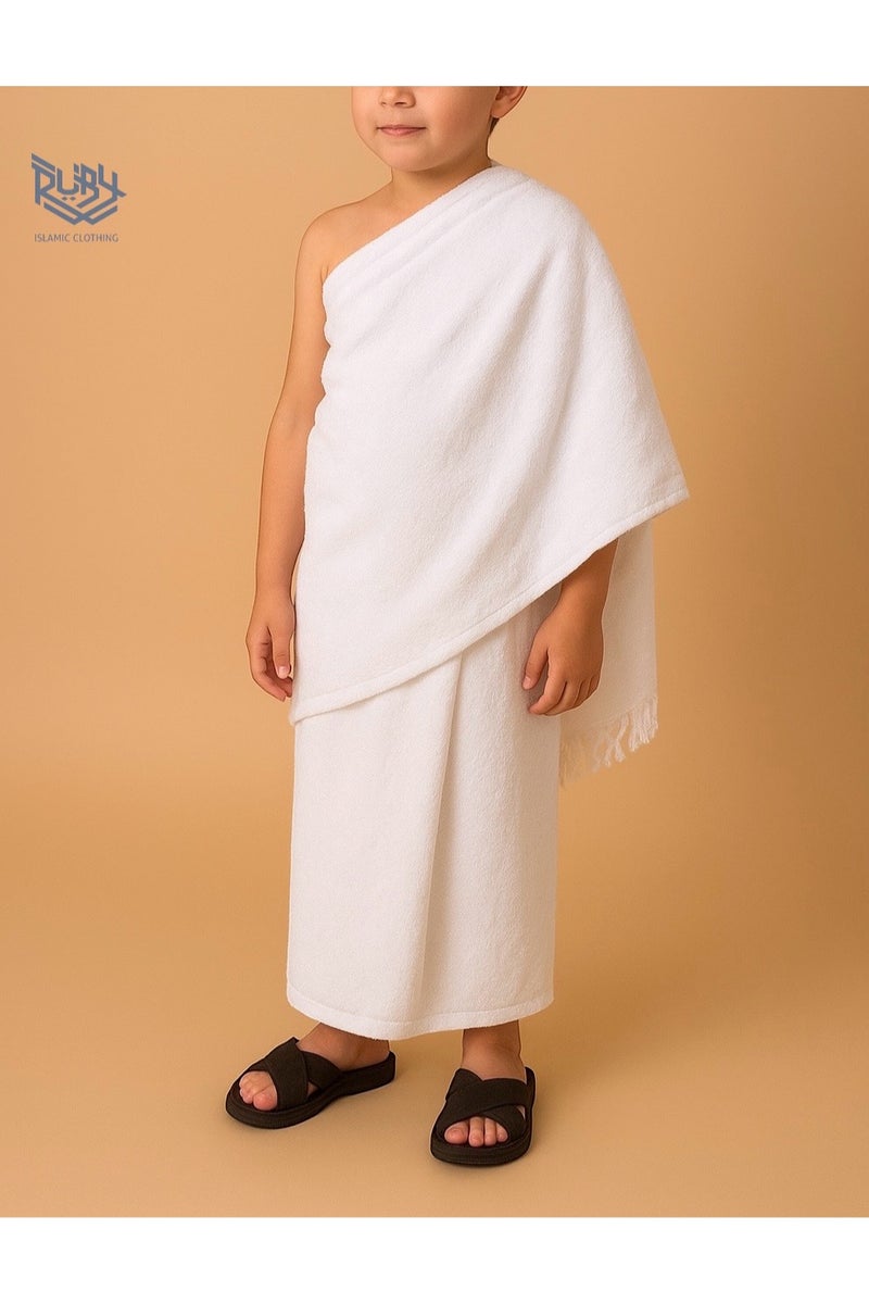 روبي للملابس الإسلامية ملابس احرام عمرة وحج للأطفال مصنوعة من القطن قابلة للتنفس وغير مخيطة للأطفال (أولاد) - Image 2