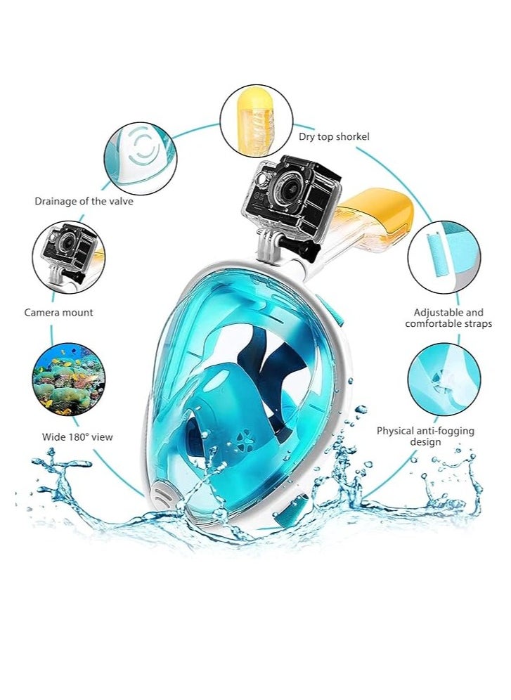 SportQ - SportQ 180 Degree Full Face Snorkeling Mask with Detachable Camera Holder, Anti-fouling, Adjustable Head Straps, Professional Snorkeling Set for Adults and Youth green S/M - Image 1