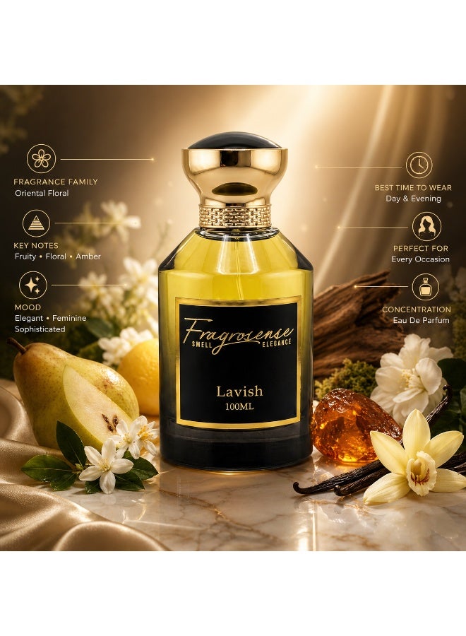 Fragrosense Lavish Eau de Parfum 100ml for Women - Oriental Floral Fragrance with Vanilla Pear Bergamot Neroli Amber Notes - Fresh Sensual Elegant Scent for Daily Wear - Image 2