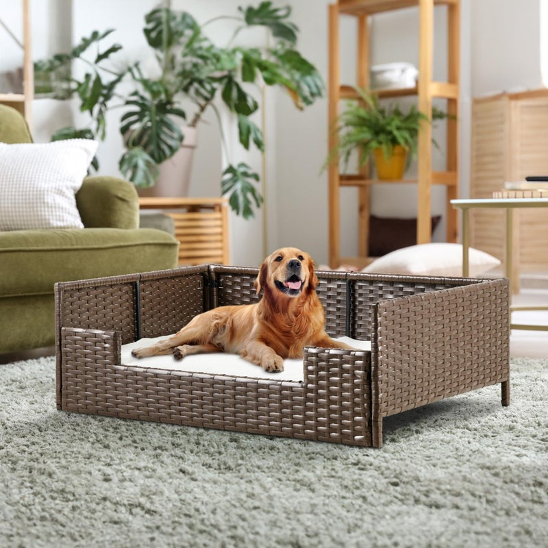 YITAHOME Rattan Dog Sofa Bed with Cushion,Wicker Pet Bed Sofa Couch Indoor Outdoor Waterproof for Large Medium Small Dogs Cats (38.6''L*26.4''W*15''H,Beige) - Image 2