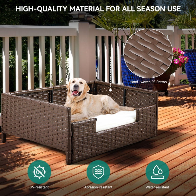 YITAHOME Rattan Dog Sofa Bed with Cushion,Wicker Pet Bed Sofa Couch Indoor Outdoor Waterproof for Large Medium Small Dogs Cats (38.6''L*26.4''W*15''H,Beige) - Image 4