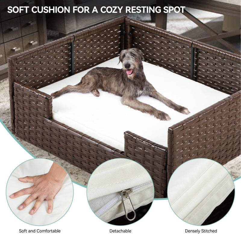 YITAHOME Rattan Dog Sofa Bed with Cushion,Wicker Pet Bed Sofa Couch Indoor Outdoor Waterproof for Large Medium Small Dogs Cats (38.6''L*26.4''W*15''H,Beige) - Image 5