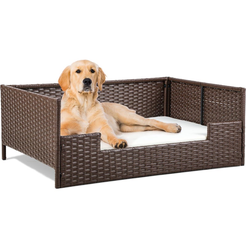 YITAHOME Rattan Dog Sofa Bed with Cushion,Wicker Pet Bed Sofa Couch Indoor Outdoor Waterproof for Large Medium Small Dogs Cats (38.6''L*26.4''W*15''H,Beige) - Image 1