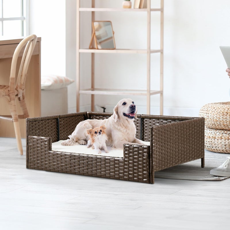 YITAHOME Rattan Dog Sofa Bed with Cushion,Wicker Pet Bed Sofa Couch Indoor Outdoor Waterproof for Large Medium Small Dogs Cats (38.6''L*26.4''W*15''H,Beige) - Image 3