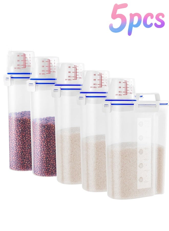 5 Pcs Set Rice Dispenser Storage Containers,Small Rice Bucket with Measuring Cup & Pour Spout, Kitchen Plastic Airtight Container for Cereal, Grain, Flour, Sugar, Oatmeal  - Image 1