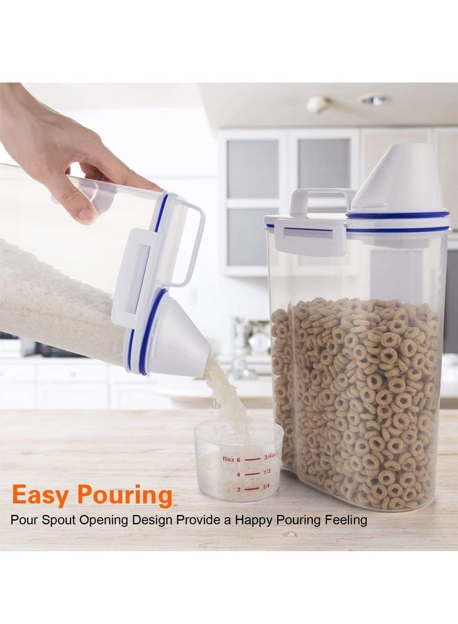 5 Pcs Set Rice Dispenser Storage Containers,Small Rice Bucket with Measuring Cup & Pour Spout, Kitchen Plastic Airtight Container for Cereal, Grain, Flour, Sugar, Oatmeal  - Image 4