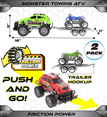 Mozlly Friction Powered Monster Trucks with SUV Towing ATV Trailers 2 Sets of Monster Truck Toys with Removable Hook Up ATV Towing Trailers Toy Realistic Truck and Trailer Toys for Boys and Girls - Image 5