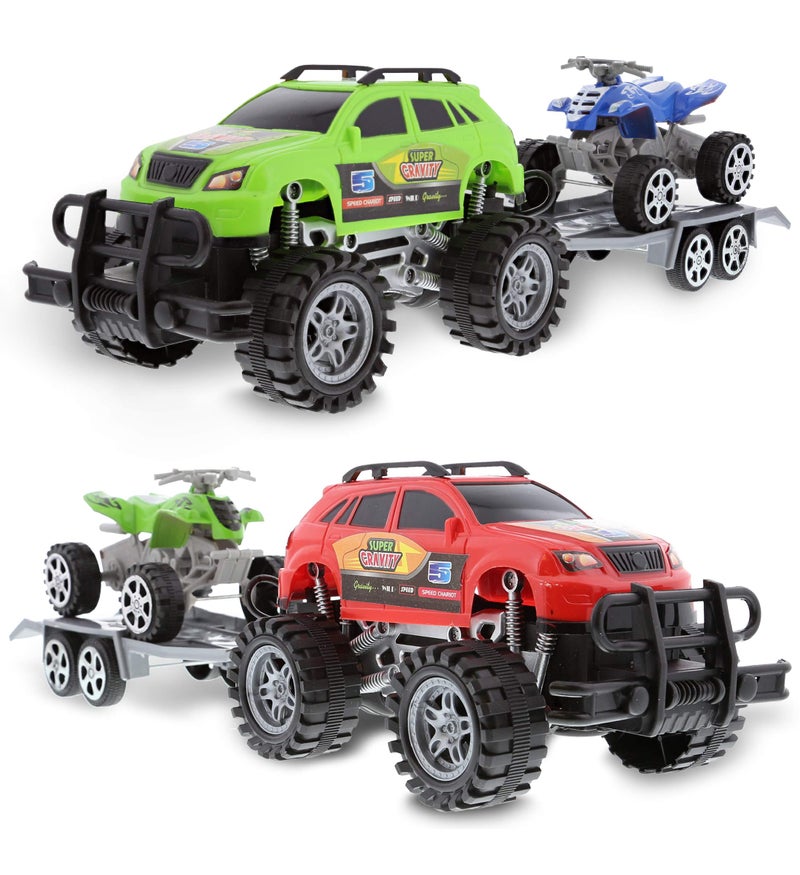 Mozlly Friction Powered Monster Trucks with SUV Towing ATV Trailers 2 Sets of Monster Truck Toys with Removable Hook Up ATV Towing Trailers Toy Realistic Truck and Trailer Toys for Boys and Girls - Image 3