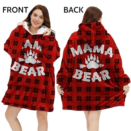 Fastpeace Mama Bear Wearable Blanket Hoodie Buffalo Plaid Hooded Blanket for Mom Mothers Day Birthday Gifts from Daughter Son and Husband Gifts For Wife From Husband Wife Birthday Gift - Image 3