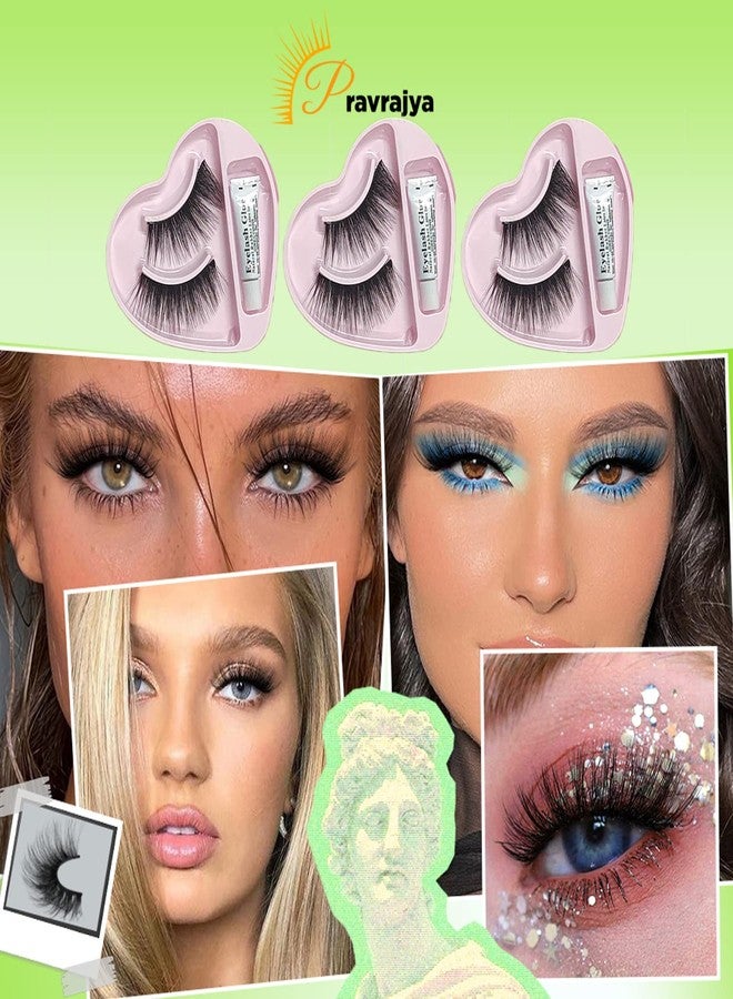 برافراجيا رموش صناعية سوداء طويلة مستقيمة للنساء من برافراجيا مع غراء لإكسسوارات مكياج العيون الجميلة (عبوة من 3 قطع) - Image 3