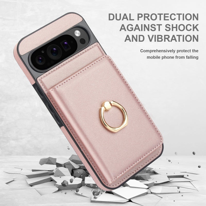HuHa Protective Cover For Google Pixel 9 RFID Anti-theft Card Ring Holder Phone Case(Rose Gold) - Image 3