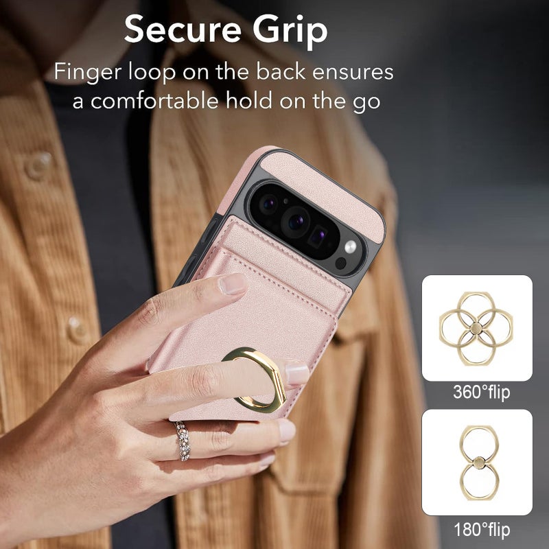 HuHa Protective Cover For Google Pixel 9 RFID Anti-theft Card Ring Holder Phone Case(Rose Gold) - Image 2