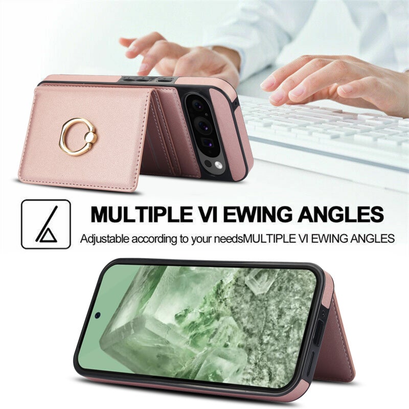 HuHa Protective Cover For Google Pixel 9 RFID Anti-theft Card Ring Holder Phone Case(Rose Gold) - Image 4