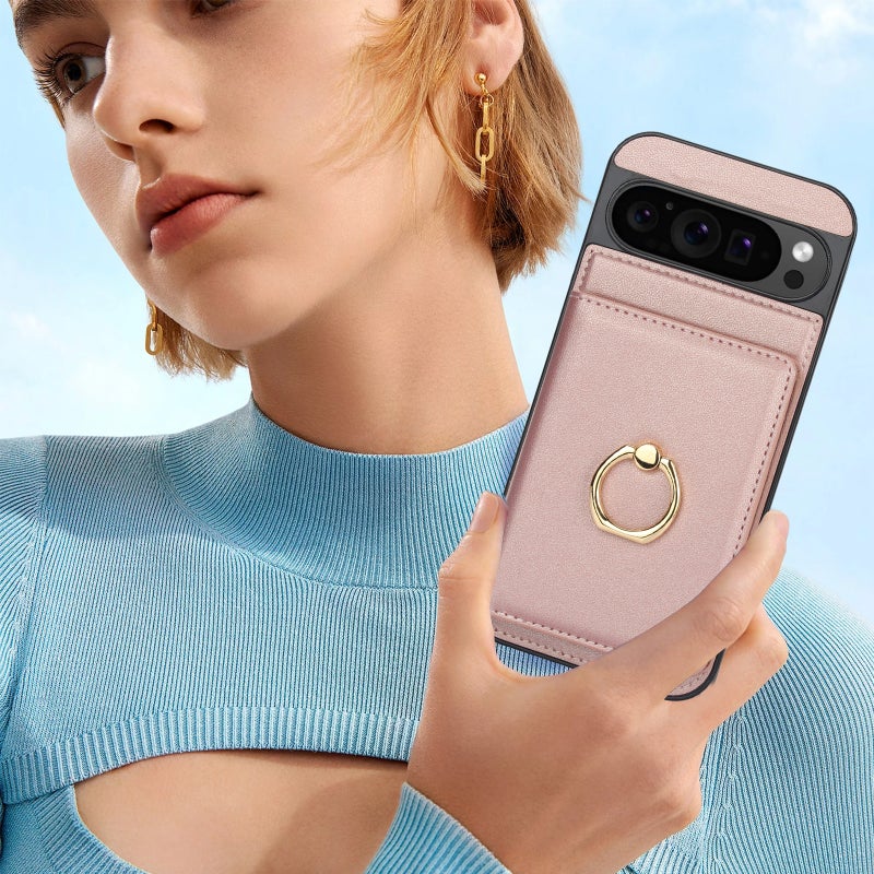HuHa Protective Cover For Google Pixel 9 RFID Anti-theft Card Ring Holder Phone Case(Rose Gold) - Image 5