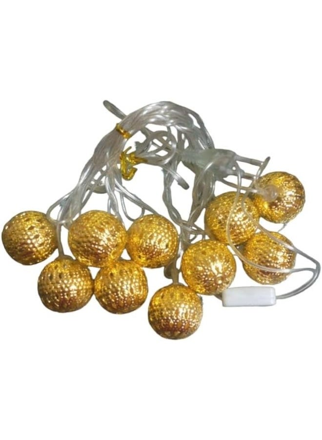 سلسلة أضواء كروية معدنية ذهبية مكونة من 10 قطع - أضواء خرافية زخرفية للديكور المنزلي والحفلات والمناسبات الاحتفالية - Image 1