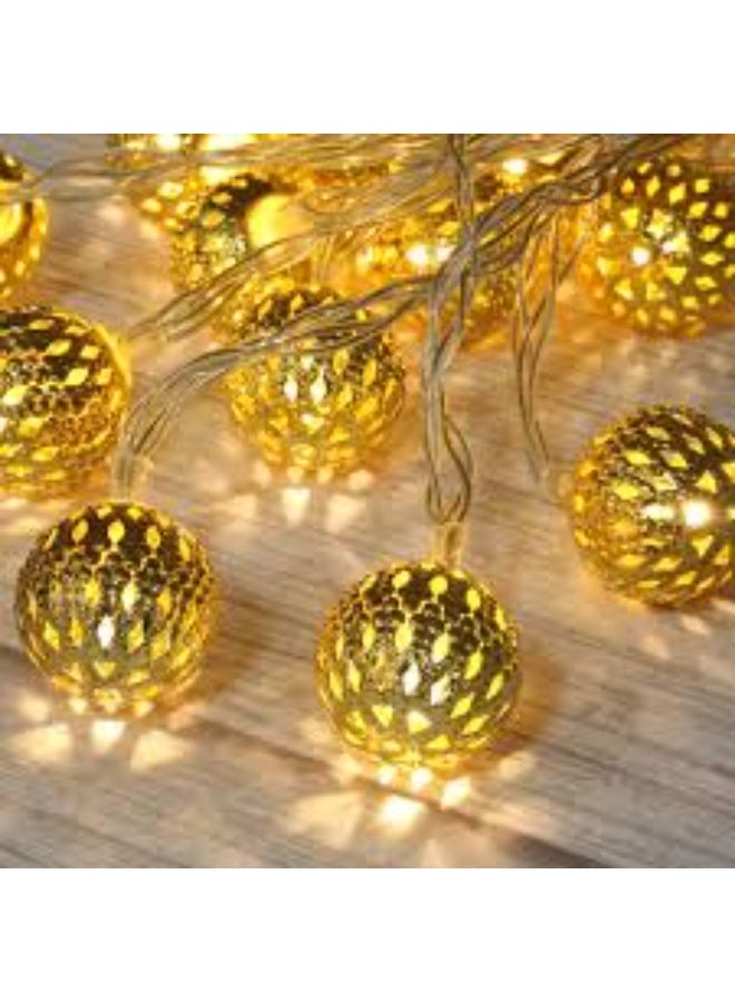 سلسلة أضواء كروية معدنية ذهبية مكونة من 10 قطع - أضواء خرافية زخرفية للديكور المنزلي والحفلات والمناسبات الاحتفالية - Image 2