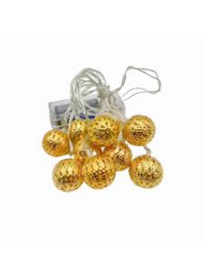 سلسلة أضواء كروية معدنية ذهبية مكونة من 10 قطع - أضواء خرافية زخرفية للديكور المنزلي والحفلات والمناسبات الاحتفالية - Image 4
