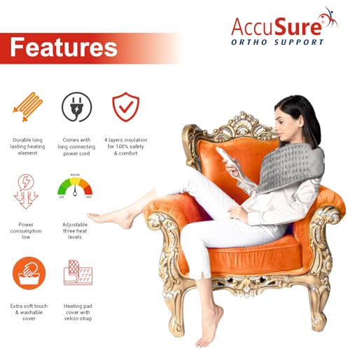 AccuSure T001 Electric Heating Pad (30×25 cm) for Men & Women | Compact Size | Muscle Relaxation, Menstrual Pain, Cramps, Backache & Stress Relief | Soft Fabric | Fast Warm-Up | Temperature Control - Image 3