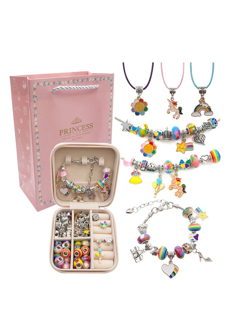 MIXDE Bracelet Making Kit For Girls,68 PCs Charm Bracelets Kit with Jewelry Box, Jewelry Charms, Bracelets for DIY Craft, Jewelry Gift for Adults and Kids，Present For 8-12 Year Old Girl  - Image 1