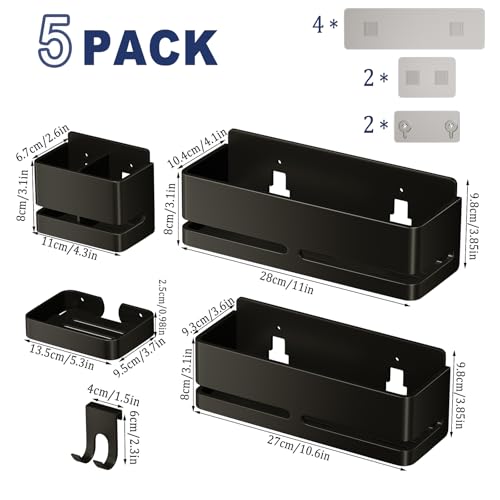 YESENT Bathroom Shower Caddy (5-piece Set), wall-Mounted Shelf with soap Dish and Toothbrush Holder, no Drilling Required, Ideal for Bathroom Storage and Also Suitable for Kitchen (Black) - Image 2