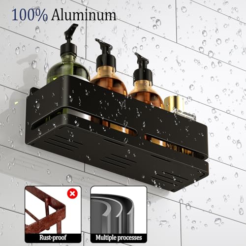 YESENT Bathroom Shower Caddy (5-piece Set), wall-Mounted Shelf with soap Dish and Toothbrush Holder, no Drilling Required, Ideal for Bathroom Storage and Also Suitable for Kitchen (Black) - Image 5