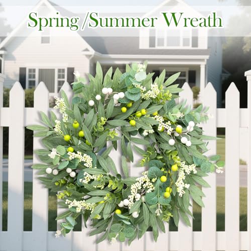 Gixie Home Door Wreath Green Eucalyptus for Front Door Wreaths Spring Summer Olive Wreath Artificial Leaves Mixed Berry Wreaths for All Season Home Farmhouse Porch Year Round Outdoor Wall Decorating,18-20 Inch - Image 4