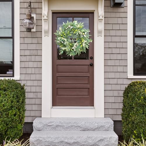 Gixie Home Door Wreath Green Eucalyptus for Front Door Wreaths Spring Summer Olive Wreath Artificial Leaves Mixed Berry Wreaths for All Season Home Farmhouse Porch Year Round Outdoor Wall Decorating,18-20 Inch - Image 5