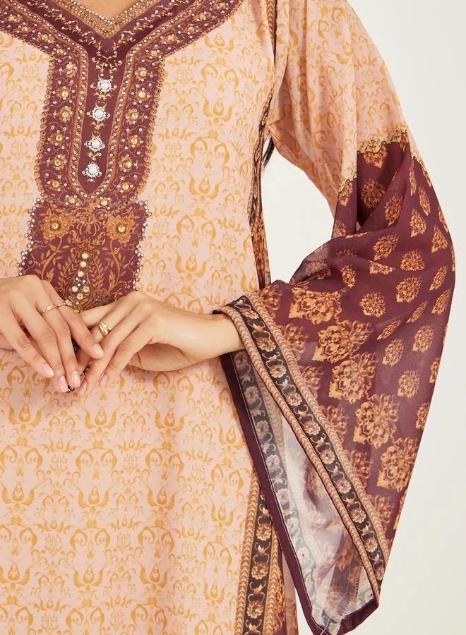 Maxim Creation Printed Bell Sleeve A-Line Kaftan by Styli