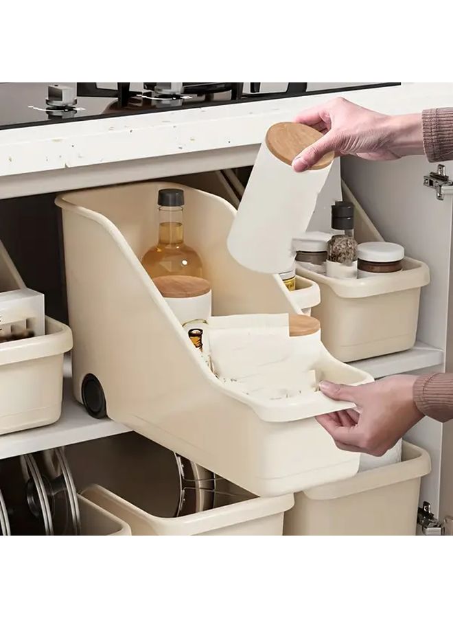 Off White Large Wheeled Storage Basket For Bathroom Sink Desktop Organizer - Image 3