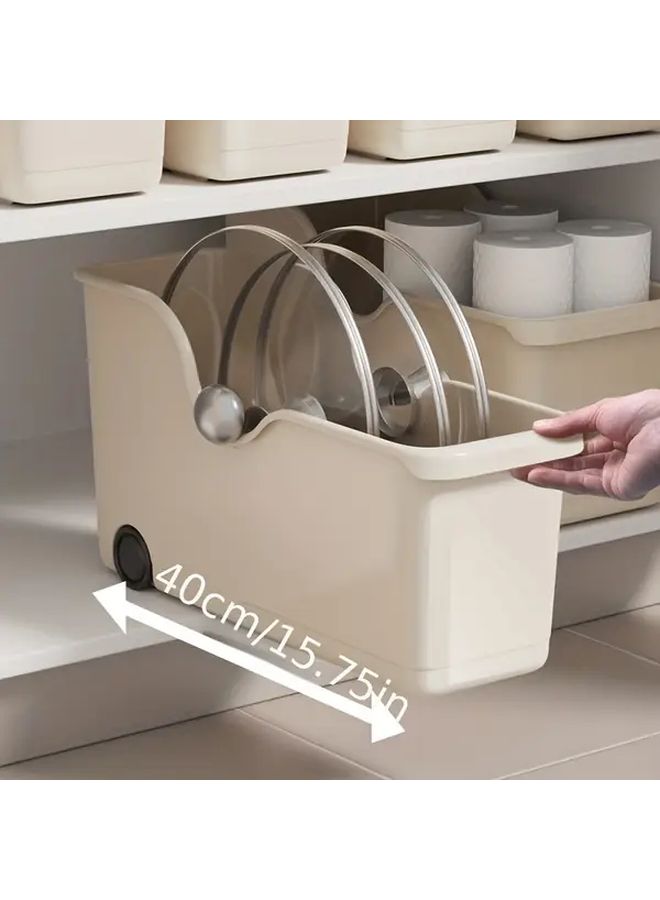 Off White Large Wheeled Storage Basket For Bathroom Sink Desktop Organizer - Image 4