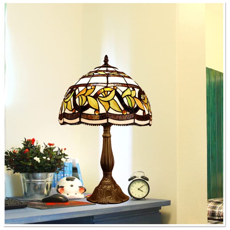 MIAOKE Stained Glass Table Lamp,Stained Glass Crystal Bead Style Table Light, Handmade Desk Bedside Night Light, Antique Art Craft Gifts Lover Living Room Bedroom Bookcase (Lace Baroque) - Image 4