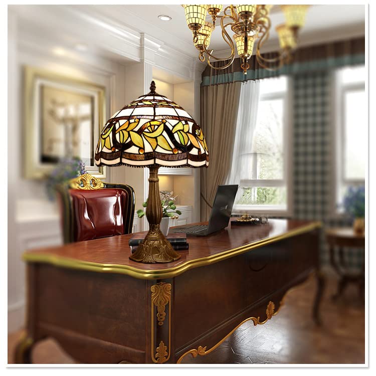 MIAOKE Stained Glass Table Lamp,Stained Glass Crystal Bead Style Table Light, Handmade Desk Bedside Night Light, Antique Art Craft Gifts Lover Living Room Bedroom Bookcase (Lace Baroque) - Image 5